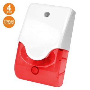 Sirene E Estroboscópio Vermelho Em Caixa C/ 4 LEDS 5-12V - (SV7015R)