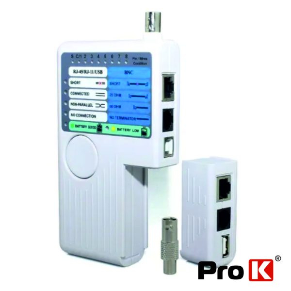 Testador De Cabos Rede/USB BNC RJ11/RJ45 PROK - (TC3468)