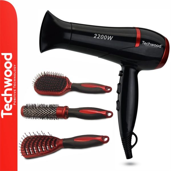 Conjunto Secador e Escovas de Cabelo 2200W TECHWOOD - (TCO-6075)