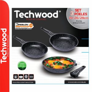 Conjunto 3 Frigideiras Antiaderentes Ø24/Ø26/Ø28cm TECHWOOD - (TP6-PO2468)