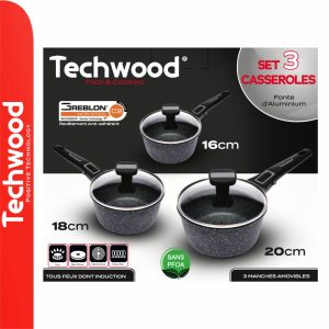 Conjunto 3 Caçarolas Ø16/Ø18/Ø20cm C/ Tampa Vidro TECHWOOD - (TP9-CA)