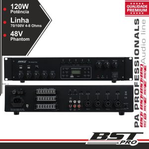 Amplificador 19" 4 Zonas Pa 100V 120W USB/SD/AM/FM BSTPRO - (UPA120TU)