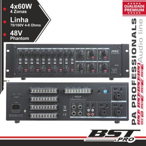 Amplificador 19" 4 Zonas Pa 100v 5 Canais 4x60W Mp3 USB/SD - (UPX460)