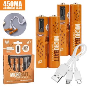 Bateria Ni-Mh AAA 1.2V 450ma C/ USB E Cabo 4x Blister - (USB4NIMHAAA01)