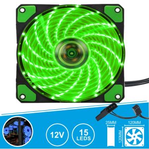 Ventoinha 12V 120x120x25mm C/ 15 LEDS Verde - (VENLED120G)