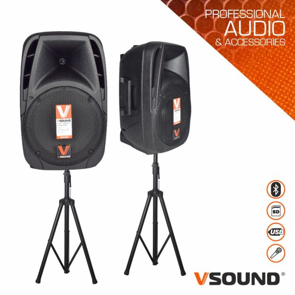 COLUNAS ATIVA+PASSIVA 12" 2x400W USB/BT/SD MICRO VSOUND - (VSSG12A)