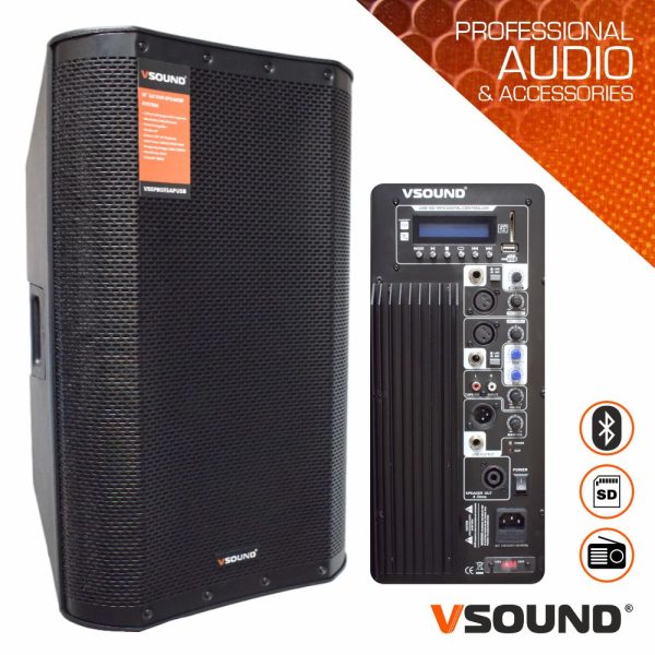 Coluna Bi-Amplificada PRO 15" USB/SD/FM/BT 600W VSOUND - (VSSPRO15APUSB)