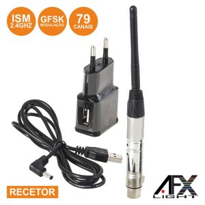 Recetor DMX S/ Fios 2.4ghz 79 Canais XLR Gfsk AFXLIGHT - (WIDMX-R)