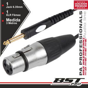 Cabo XLR 3p Fêmea / Jack 6.35mm Macho Mn 3m BSTPRO - (XLRF-JACKM-3)