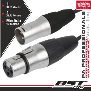 Cabo XLR 3p Macho / XLR 3p Fêmea 10m BSTPRO - (XLRM/XLRF-10)