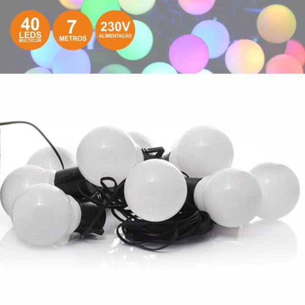 Luzes de Natal 40 LED Bolas Multicor IP44 4m - (XML47RGB)