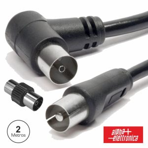 Cabo Coaxial Macho/Fêmea Preto 2m Angular 90º - (87-014/02B)