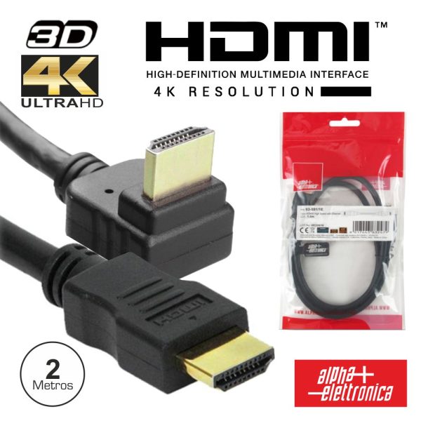 Cabo HDMI Dourado Macho / Macho 2.0 4k Preto 2m 90º - (93-591L/02B)