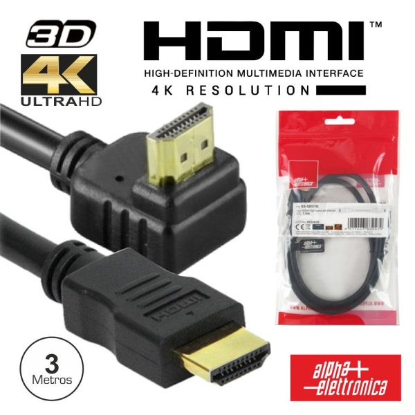 Cabo HDMI Dourado Macho / Macho 2.0 4k Preto 3m 90º - (93-591L/03B)