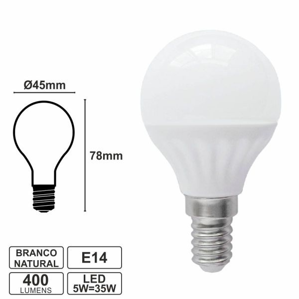 Lâmpada E14 5W 230V LEDS SMD Globo Branco Natural - (98319)