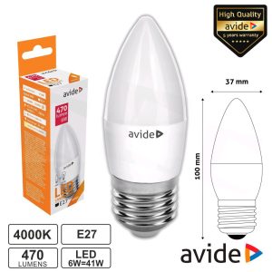 Lâmpada LED E27 Vela 6W 230V 4000k 470lm AVIDE - (ABC27NW-6W)