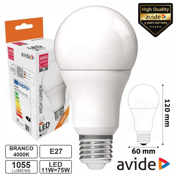 Lâmpada LED Dimável E27 Globo A60 11W 230V 4000K 1055lm - (ABG27NW-11W-APD)