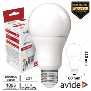 Lâmpada LED Dimável E27 Globo A60 11W 230V 3000K 1055lm - (ABG27WW-11W-APD)