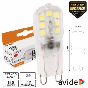 Lâmpada LED G9 2.5W 230V 4000K 180lm AVIDE - (ABG9NW-2.5W-B)