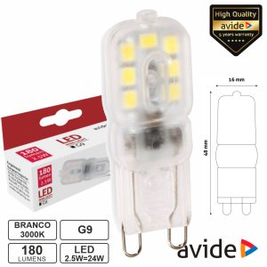 Lâmpada LED G9 2.5W 230V 3000K 180lm AVIDE - (ABG9WW-2.5W-B)