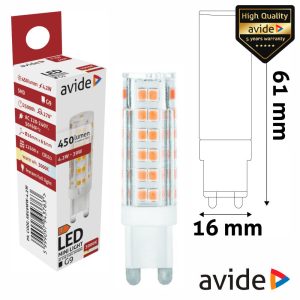 Lâmpada LED G9 4.2W 230V 3000K 450lm AVIDE - (ABG9WW-4.2W)