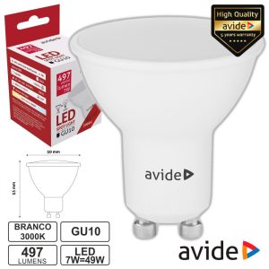 Lâmpada LED GU10 Spot 7W 230V 3000K 610lm AVIDE - (ABGU10WW-7W-AP)