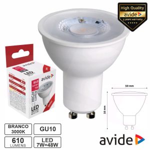 Lâmpada LED GU10 Spot 36º 7W 230V 3000K 610lm AVIDE - (ABGU10WW-7W-NBA)