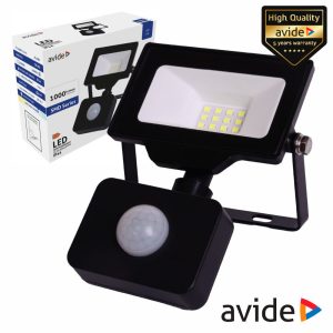 Foco LED 10W 230V C/ Sensor 6400k 1000lm Preto IP44 AVIDE - (ABLRFLCW-10W-PIR)