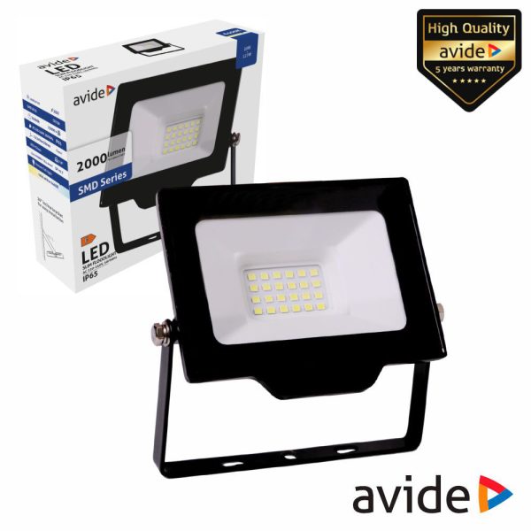 Foco LED 20W 230V 6400K 2000lm Preto IP65 AVIDE - (ABLRFLCW-20W)