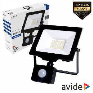 Foco LED 30W 230V C/ Sensor 6400k 3000lm Preto IP44 AVIDE - (ABLRFLCW-30W-PIR)