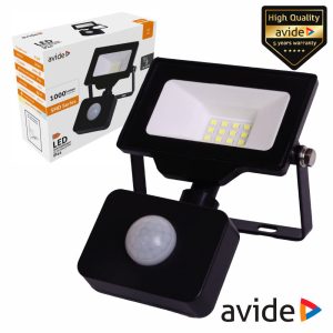 Foco LED 10W 230V C/ Sensor 4000k 1000lm Preto IP44 AVIDE - (ABLRFLNW-10W-PIR)