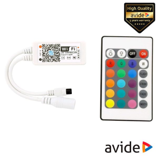 Controlador P/ Fita LEDS Digitais C/ Comando RF E WIFI AVIDE - (ABLS12VRGBW-100W)