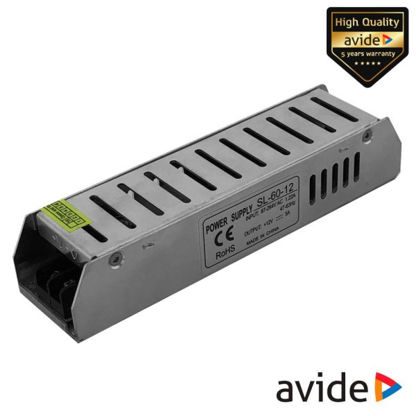 Fonte de Alimentação Industrial Slim 12V 5A 60W AVIDE - (ABLSPS12V-60W)