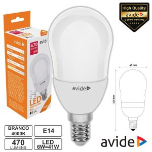 Lâmpada LED E14 Globo B45 6W 230V 4000k 470lm AVIDE - (ABMB14NW-6W)