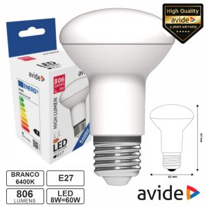 Lâmpada LED E27 R63 8W 230V 6400K 806lm AVIDE - (ABR63CW-8W)