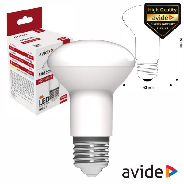 Lâmpada LED E27 R63 8W 230V 3000K 806lm AVIDE - (ABR63WW-8W)