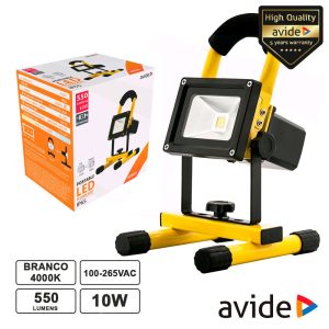 Foco LED 10W Portátil Recarregável 4000k 550lm IP65 AVIDE - (ABRFLNW-10W)