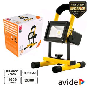 Foco LED Portátil Recarregável 20W 4000k 1000lm IP65 AVIDE - (ABRFLNW-20W)