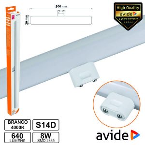 Lâmpada Tubular 8W 50cm LEDS S14d 4000k 640lm AVIDE - (ABS14DNW-8W)