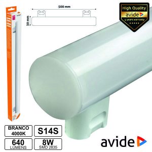 Lâmpada Tubular 8W 50cm LEDS S14s 4000k 640lm AVIDE - (ABS14SNW-8W)