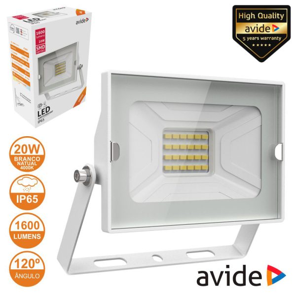 Foco LED 20W 230V 4000k 1600lm Branco IP65 AVIDE - (ABSSFLNW-20W-W)