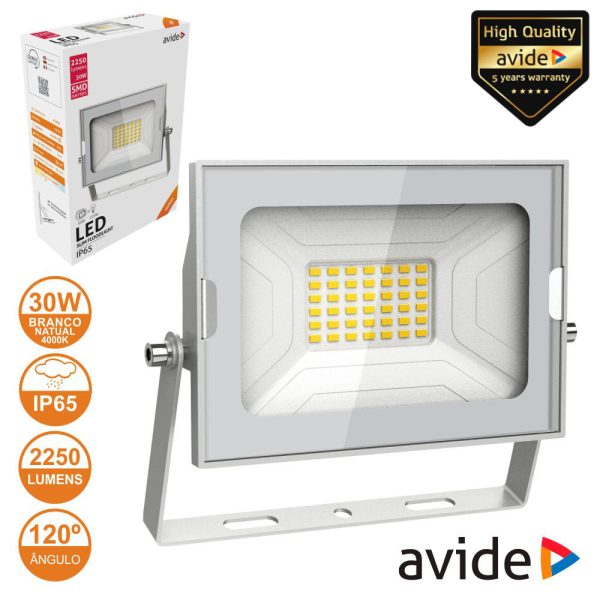 Foco LED 30W 230V 4000k 2250lm Branco IP65 AVIDE - (ABSSFLNW-30W-W)