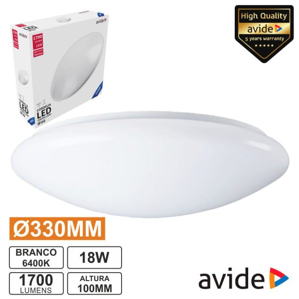 Aplique LED Redondo 18W 330mm 6400K 1700lm Cordelia AVIDE - (ACLO33CW-18W)