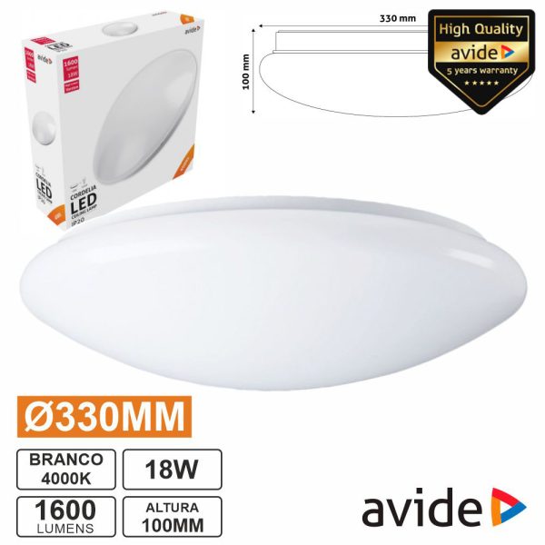 Aplique LED Redondo 18W 330mm 4000K 1600lm Cordelia AVIDE - (ACLO33NW-18W)