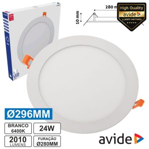 Painel LEDS Redondo 24W 296mm 6400k 2010lm AVIDE - (ACRPCW-R-24W-ALU)