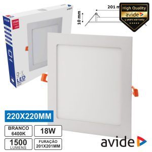 Painel LEDS Quadrado 18W 220mm 6400k 1500lm AVIDE - (ACRPCW-S-18W-ALU)