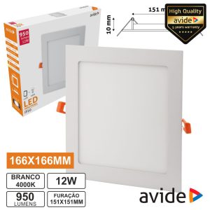 Painel LEDS Quadrado 12W 166mm 4000k 950lm AVIDE - (ACRPNW-S-12W-ALU)