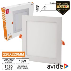 Painel LEDS Quadrado 18W 220mm 4000k 1490lm AVIDE - (ACRPNW-S-18W-ALU)