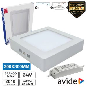 Painel LEDS Quadrado Superfície 24W 300mm 6400k 2010lm AVIDE - (ACSMCW-S-24W-ALU)