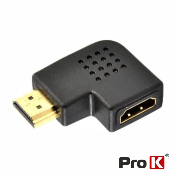 Ficha Adaptadora HDMI Macho / Fêmea Ângular 90º PROK - (ADPHDMI02)